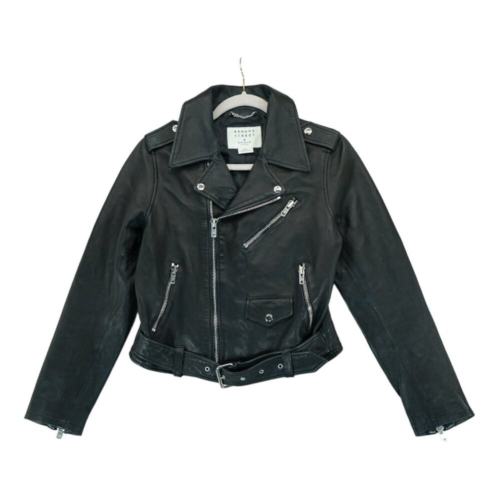 KATE SPADE‎ Broome Street Leather Moto Jacket Black Size Small S MSRP $899